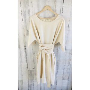 Hackwith Design House Ines Dress Belted Dolman Sleeve Shift Cream One Size